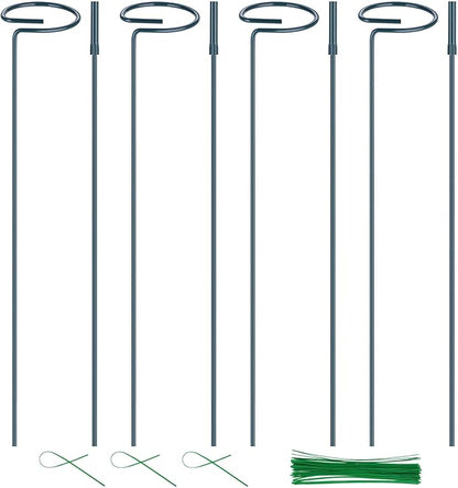 4 Pack Plant Support Stakes, 16/32 Inch Garden Stakes for Plants, Plant Accessories with 50 PCS Twist Ties for Indoor Outdoor Potted Tomato Vegetables Amaryllis Monstera Rose Peony Marigold