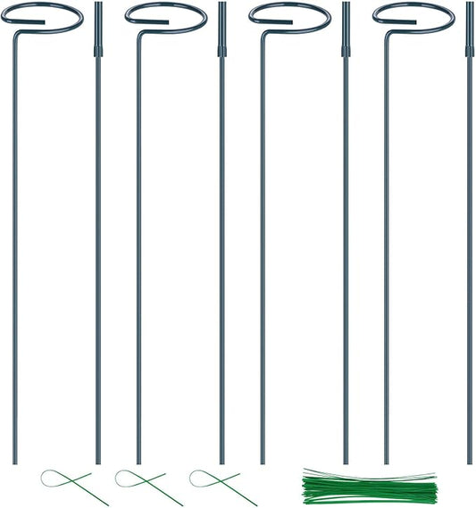4 Pack Plant Support Stakes, 16/32 Inch Garden Stakes for Plants, Plant Accessories with 50 PCS Twist Ties for Indoor Outdoor Potted Tomato Vegetables Amaryllis Monstera Rose Peony Marigold