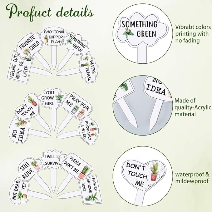 arricraft 15 Pcs Funny Phrases Plant Labels, 15 Styles Acrylic Succulent Cactus Pattern Potted Plant Markers for Indoor Outdoor Seed Patio Supplies 10.2x6.8cm(4x2.68inch)