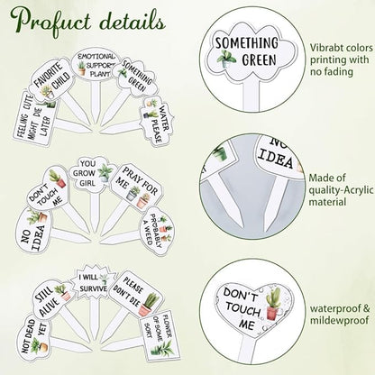 arricraft 15 Pcs Funny Phrases Plant Labels, 15 Styles Acrylic Succulent Cactus Pattern Potted Plant Markers for Indoor Outdoor Seed Patio Supplies 10.2x6.8cm(4x2.68inch)