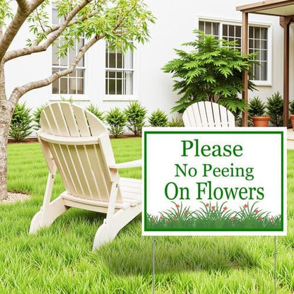 Please No Peeing On Flowers Yard Sign With Stake Stand Plastic Signage Double Sided Sign Funny Garden Decor 9 x 12 Inches Sturdy Rust Free Weatherproof Outdoor Use