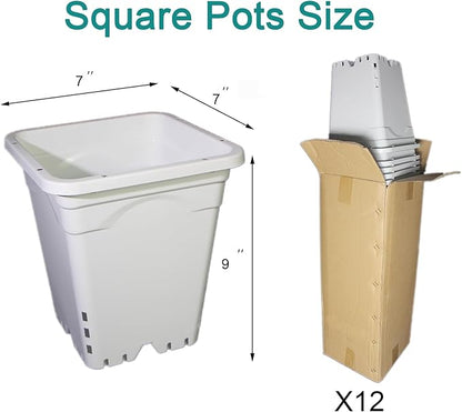 HG7X7SW 7"x7" Square White Pot, 9" Tall, Pack of 12 (12)