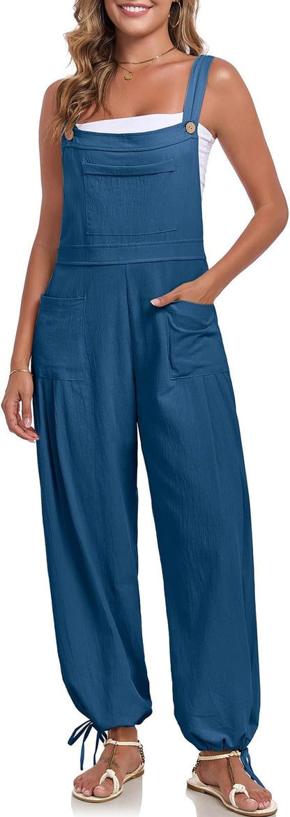 ALSOGO Womens Wide Leg Overalls Loose Beach Vacation Outfits Jumpsuits 2025 Causal Sleeveless Rompers with Pockets
