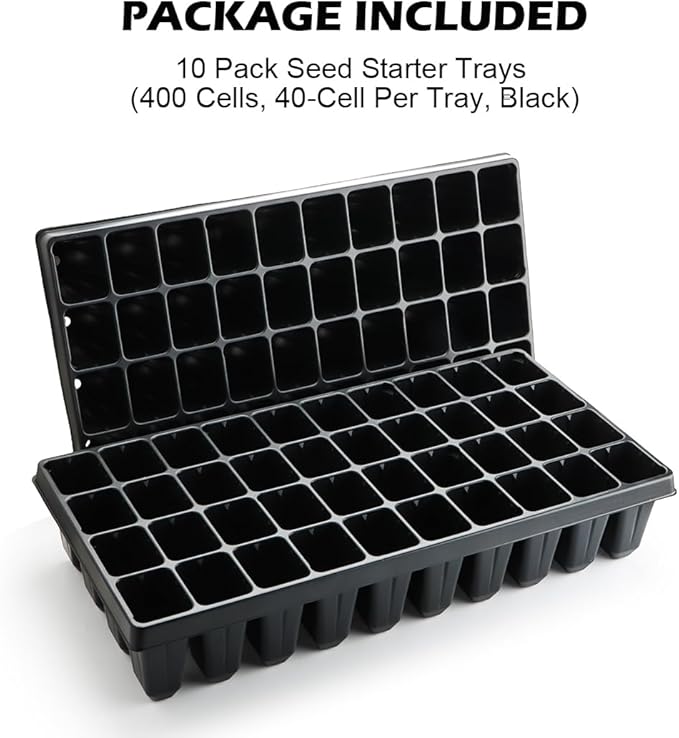 10 Pack 40 Cell Seed Starter Trays - Extra Deep 3.9" Plastic Nursery Trays, 20" x 10"，Fits Standard 1020 Flats, for Planting Seedlings, Propagation, Seed Germination and 1020 Flats Inserts