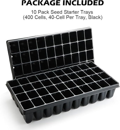 10 Pack 40 Cell Seed Starter Trays - Extra Deep 3.9" Plastic Nursery Trays, 20" x 10"，Fits Standard 1020 Flats, for Planting Seedlings, Propagation, Seed Germination and 1020 Flats Inserts
