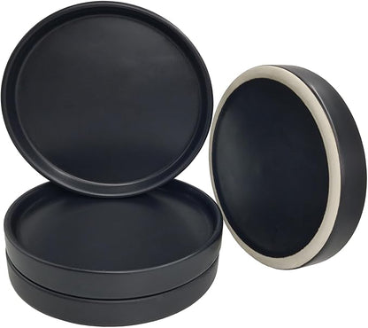 Plant Saucer Pot Tray Planter Saucers 4 in, 5 6 7 8 9 10 11 12 Inch Black 4 Pack for Indoors Outdoor, Durable Sturdy Ceramic Flower Drainage Tray for Glazed Pots Base ((4.5"/4.1"-Black)