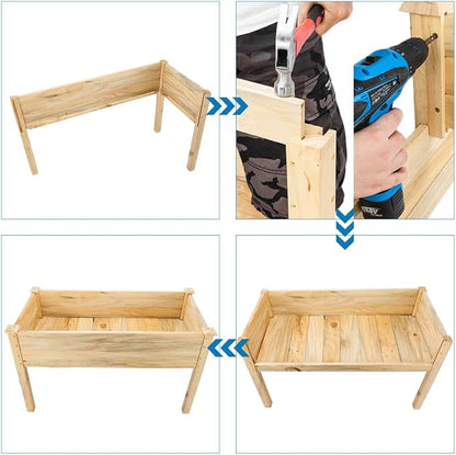 VINGLI Heavy Duty Raised Garden Bed with Bed Liner, Wood Elevated Planter with Legs for Vegetables Fruits Potato Onion Flower, Outdoor Sturdy Long Lasting Planter Box Kit (Elevated Without Wheels)