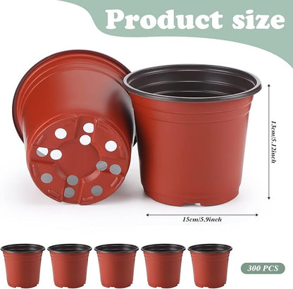 Geosar 6 Inch Nursery Pots Bulk - Plastic Planter Pots with Drainage Holes for Seed Starting, Succulents, Flowers, Indoor Outdoor Plants(100 Pcs)
