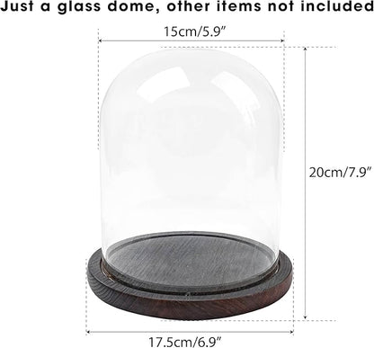 Glass Dome with Base for Display, Wooden Cloche Bell Jars 5.9" x 7.87" Case Cover Large Terrarium Cloches Pocket for Watch Flower Small Plastic Ornament Candle Plant Decorative Home Party Wedding Decor