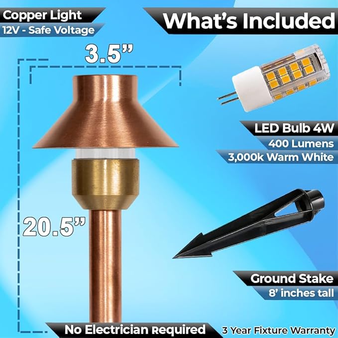 LED Pathway 130 Landscape Light - 12V Solid Copper Low Voltage 4W G4 LED Light Bulb Warm White Included Outdoor Mushroom Security Garden Patio Area Light