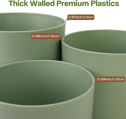 GARDIFE 10/9/8 Inch Modern Cylinder Planter, Plant Pots for Indoor Outdoor Plants, Flower Pots with Drainage Holes and Saucers for Garden Succulent Nursery House Plants (Green-Brown)