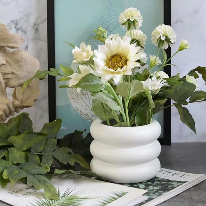 Ceramic Plant Pot Indoor, 4.5 Inch Flower Pot with Drainage Hole, Small Bubble Design Ceramic Planter for Home & Office Decor (White)