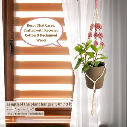 Macrame plant hanger with Daisies | Hanging plant holder | Macrame Plant hangers outdoor and indoor hanging planters Plant stand indoor Boho Decor hanging planter stand/plant shelf (Champagne Pink)