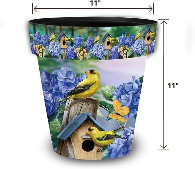 Briarwood Lane Goldfinches and Hydrangea Medium Planter