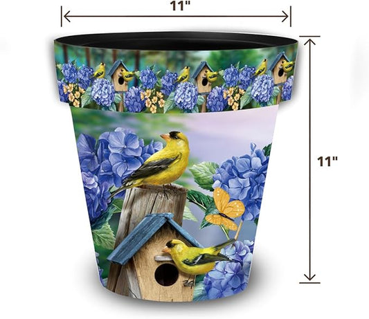 Briarwood Lane Goldfinches and Hydrangea Medium Planter
