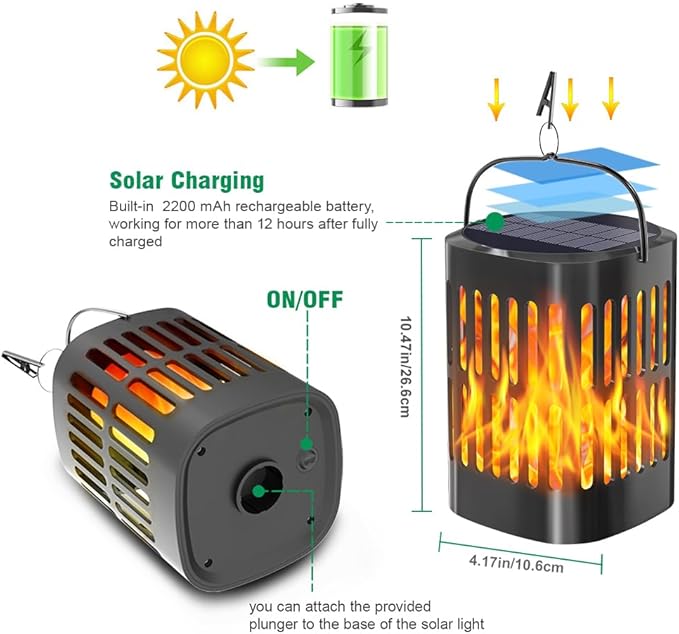 Solar Lanterns Outdoor Waterproof, Flickering Flames Outdoor Solar Lights Hanging Lanterns Decoration Lighting for Table, Garden, Patio, Tree, Yard, Driveway (2 Pack)