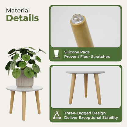 Leaf&lull Plant Table Small Plant Stand Indoor for Large Plants Wood Plant Stool Tall Plant Holder for Living Room Bedroom Balcony White