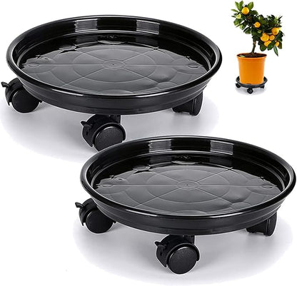 2Pcs Plant Caddy,Planter Pot Mover, Plant Pot Pallet Dolly Caster with Universal Wheels, Round Movable Planter Dolly Trolley Tray Pallet Outdoor Indoor Tree Flower Stand Planter (15.5 inch+2pcs+black)