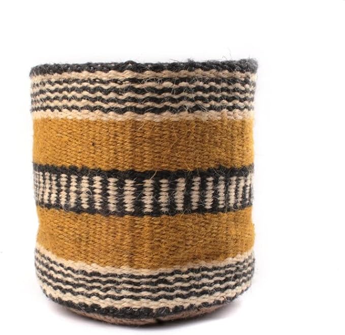 Jute Planter Basket Modern Woven Basket for 5" Flower Pot Floor Indoor Planters, 6" x 6" Storage Organizer Rustic Home Decor, Boho Storage Earth-Friendly Planter (6x6 inches, Yellow Stripe 6)