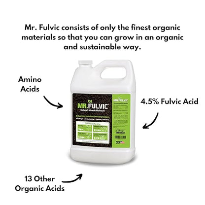 Organic Fulvic Acid Plant Amendment, Natural Humic Soil and Hydroponic Nutrient Enhancer - Lawn and Garden Growth, Plant Health (1 Gallon)