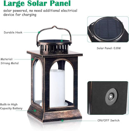 TomCare Solar Lights Flickering Flame Upgraded Metal Solar Lantern Outdoor Hanging Decorative Lanterns Heavy Duty Solar Powered Waterproof Outdoor Lighting for Patio Garden, 2 Pack (Bronze)