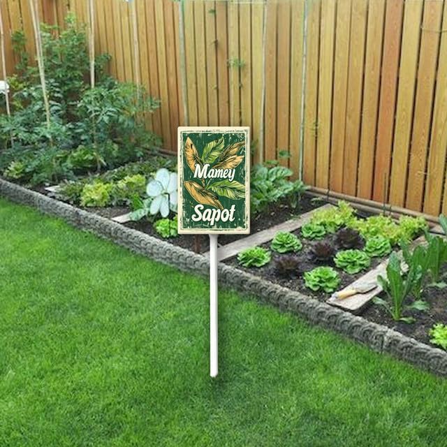 Uptell Vintage Aluminum Mamey Sapot Fruit Signs Yard Sign with Stake for Garden Fruit Garden Label Stakes Plant Markers for Outdoor Plants Waterproof 8x12 inch
