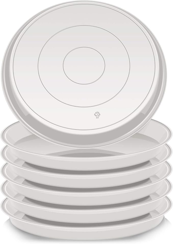 6 Pack Plant Saucer Tray, 4 6 8 10 12 15 16 18 20 inch Plant Saucers for Indoors, Durable Plastic Flower Planter Plant Water Drip Trays Round, Pot Saucers, Plant Trays for Pots (6", White)