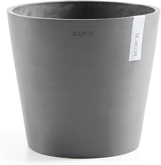 Ecopots Amsterdam Durable Modern Round Indoor/Outdoor Recycled-Based Composite Flower Pot Planter, Grey, 16"