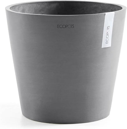 Ecopots Amsterdam Durable Modern Round Indoor/Outdoor Recycled-Based Composite Flower Pot Planter, Grey, 16"