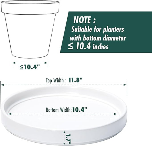 D'vine Dev Modern Round 10.4 Inch Ceramic Plant Pot Saucer, Planter Pot Drainage Tray for Indoor Plants, Matte White, 97-T-A-5