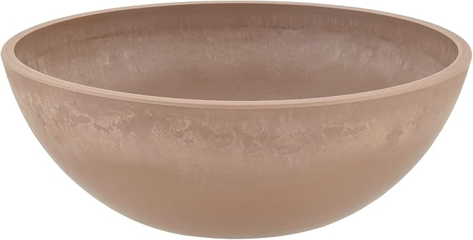 PSW Pot Collection M25TP 10-inch Plastic/Stone/Wood Composite Low Bowl Planter – No Drainage Hole (Drillable), Shallow Indoor/Outer Pot for Succulents, Bonsai, Fairy Gardens, Herbs, Taupe