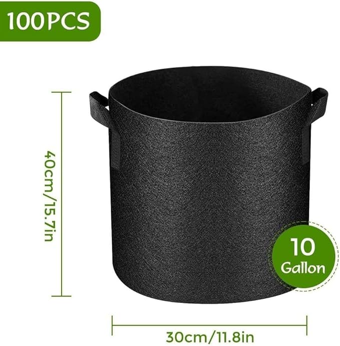 10 Gallon Grow Bags Bulk 100 Pack Heavy Duty Fabric Pots Nonwoven Plants Bag with Handles, Breathable Plant Growing Containers Bags for Outdoor Garden Fruit Vegetable Flowers