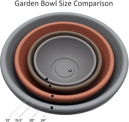 The HC Companies Shallow Planter with Drainage - Contemporary Garden Bowl Planter for Flowers, Herbs & More - Round Succulent Planter Pot for Indoors and Outdoors (24" Chocolate, Pack of 1)