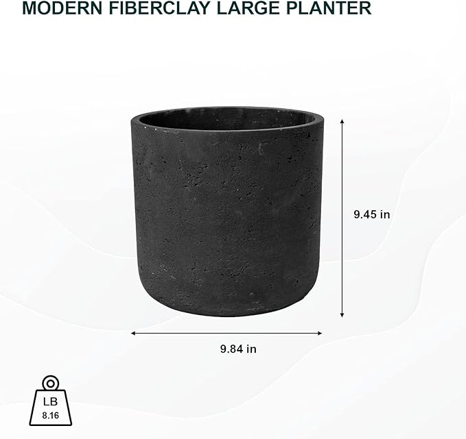 Pottery Pots Black Washed Fiberstone Indoor and Outdoor Flower Pot - Classic Modern Charcoal Planter 9.5" H x 10" W