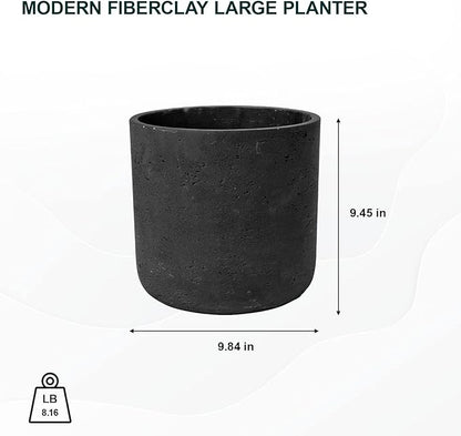 Pottery Pots Black Washed Fiberstone Indoor and Outdoor Flower Pot - Classic Modern Charcoal Planter 9.5" H x 10" W