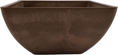 PSW Pot Collection 12x6 inch Plastic/Stone/Wood Composite Square Planter – No Drainage Hole (Drillable), Modern Indoor/Outer Pot for Flowers, Foliage, Succulents, Fairy Gardens, Chocolate