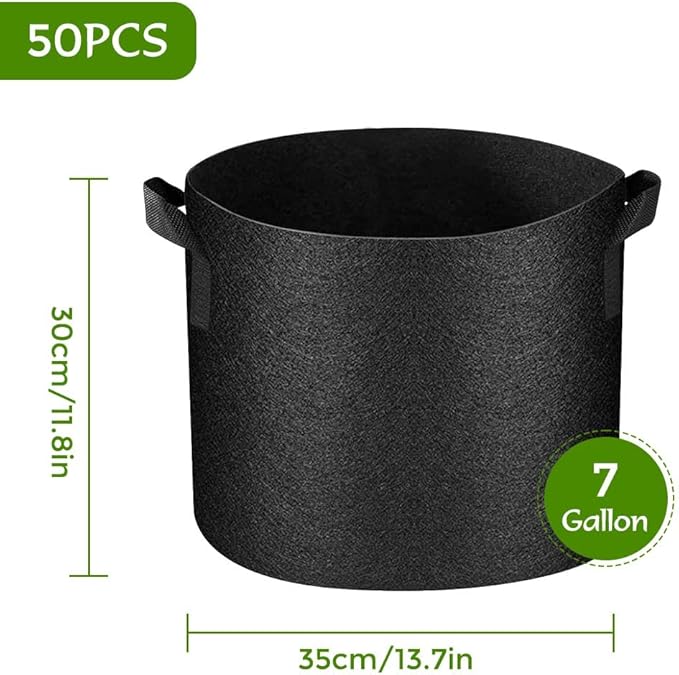 50 Pack Grow Bags Fabric Pots with Handles Aeration Grow Pots Garden Plant Bags for Gardening, Plant and Vegetables, Black (7 Gallon)