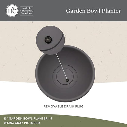 The HC Companies 13 Inch Garden Bowl Planter - Shallow Plant Pot with Drainage Plug for Indoor Outdoor Flowers, Herbs, Clay