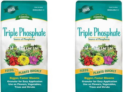 Espoma Triple Phosphate Fertilizer 0-45-0, 6.5lb. Bag; Promotes Root Growth and Blooming in All Flowering Plants, Trees, Shrubs, and Vegetables. Granular for Easy Application. Pack of Two
