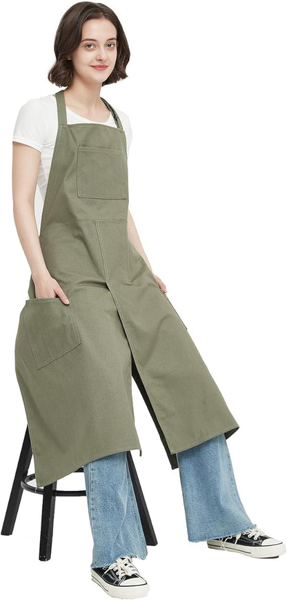 Pottery Apron with Split Leg, Long Unisex Artist Aprons with 3 Pockets for Ceramics & Clay