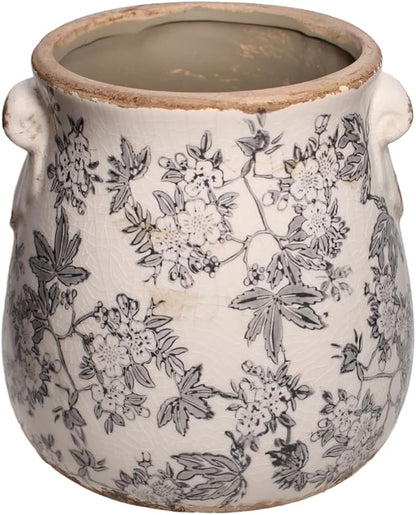Rustic Farmhouse Ceramic Flower Pots, Vintage Antique Planters & Vase with Drainage Hole for Indoor/Outdoor, Handmade Crackle Glaze Terracotta Pottery Decor for Home Kitchen Office, Gardening Gifts