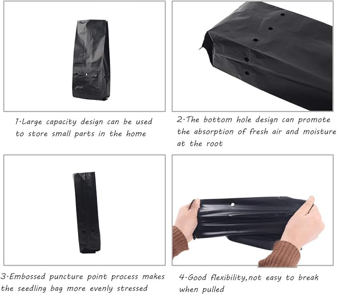 100 PCS Thicken Plastic Nursery Bags for Plants Fruit Flower Grow Bags Seedling Pots (7.87x15.75 in)