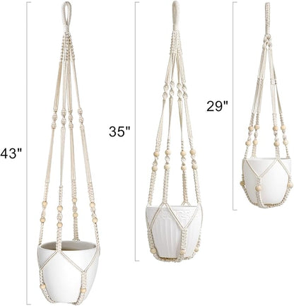 Mkono 3 Pack Macrame Plant Hangers and 4 Pack Ceiling Hooks, Indoor Different Size Hanging Planter Basket Flower Pot Holder