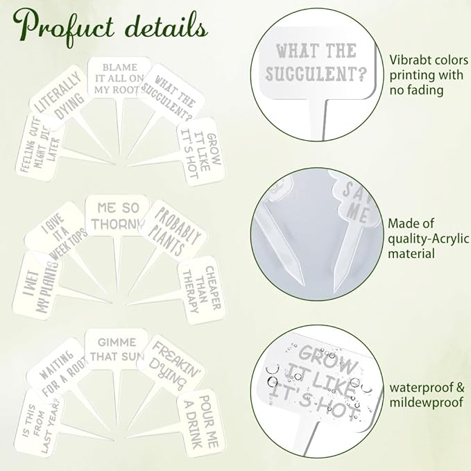 arricraft 15 Pcs Clear T-Shaped Acrylic Plant Labels, Funny Text Phrase Theme Waterproof Garden Stake Labels for Indoor Outdoor Potted Plants Nursery Marker Decoration 4.01x2.68 inches