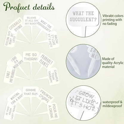 arricraft 15 Pcs Clear T-Shaped Acrylic Plant Labels, Funny Text Phrase Theme Waterproof Garden Stake Labels for Indoor Outdoor Potted Plants Nursery Marker Decoration 4.01x2.68 inches