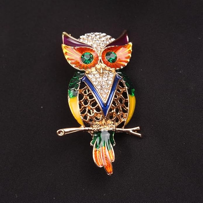 Rhinestone Owl Brooch Pin for Women Cute Big Cartoon Cat Eye Stone Owl Bird Brooch Unique Double Owl Brooch Pin Clothes Bag Hat Dress Jewelry