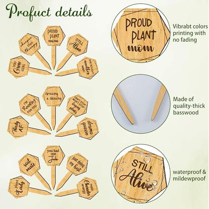arricraft 15 Pcs Wooden Plant Tags, Fun Text Waterproof Garden Stake Labels Proverbs Plant Markers with Text for Vegetable Fruit Potted Plants Nursery Markers Decorative Gifts
