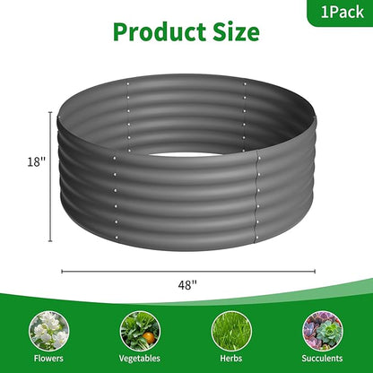 DDK Galvanized Raised Garden Bed, Round Outdoor Planter Bed, 4x4x1.5ft Metal Planter Box for Gardening and Planting,DG