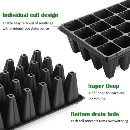 10 Pack 1020 Trays No Holes and 10 Pack 4.3" Deep 32 Cell Seed Starter Trays, 20" x 10" - Heavy Duty Plastic Nursery Flats for Seed Germination & Plant Propagation (10 Sets)
