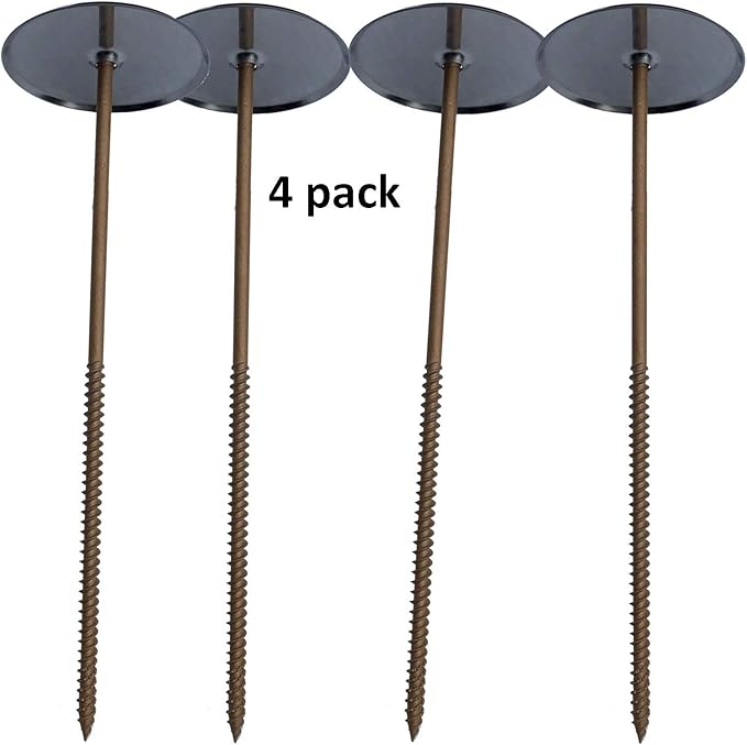 Keyfit Tools FlatMark Stainless Steel Low Profile Property Markers 4 Pack Screw in Flat Boundary Stakes Survey Pins Land Markers 3 Inch Wide Plague x 10 Inch Long Anchor for Property Corners Or Lines